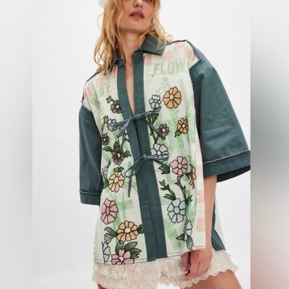 Free People We The Free Pressed In Flowers Kimono Floral Jacket Size M